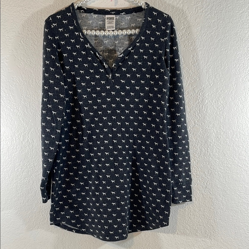 VICTORIA’S SECRET PINK Dog Print Long Sleeve Top Sleepwear Pajamas Size Small - Picture 3 of 12